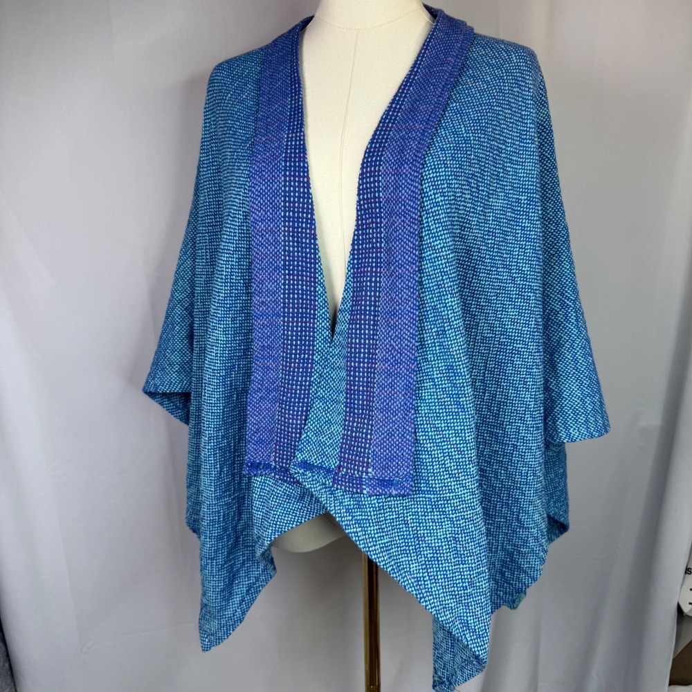 Jesamie Handwoven Blue Purple Textured Artisan Poncho Wrap One Size